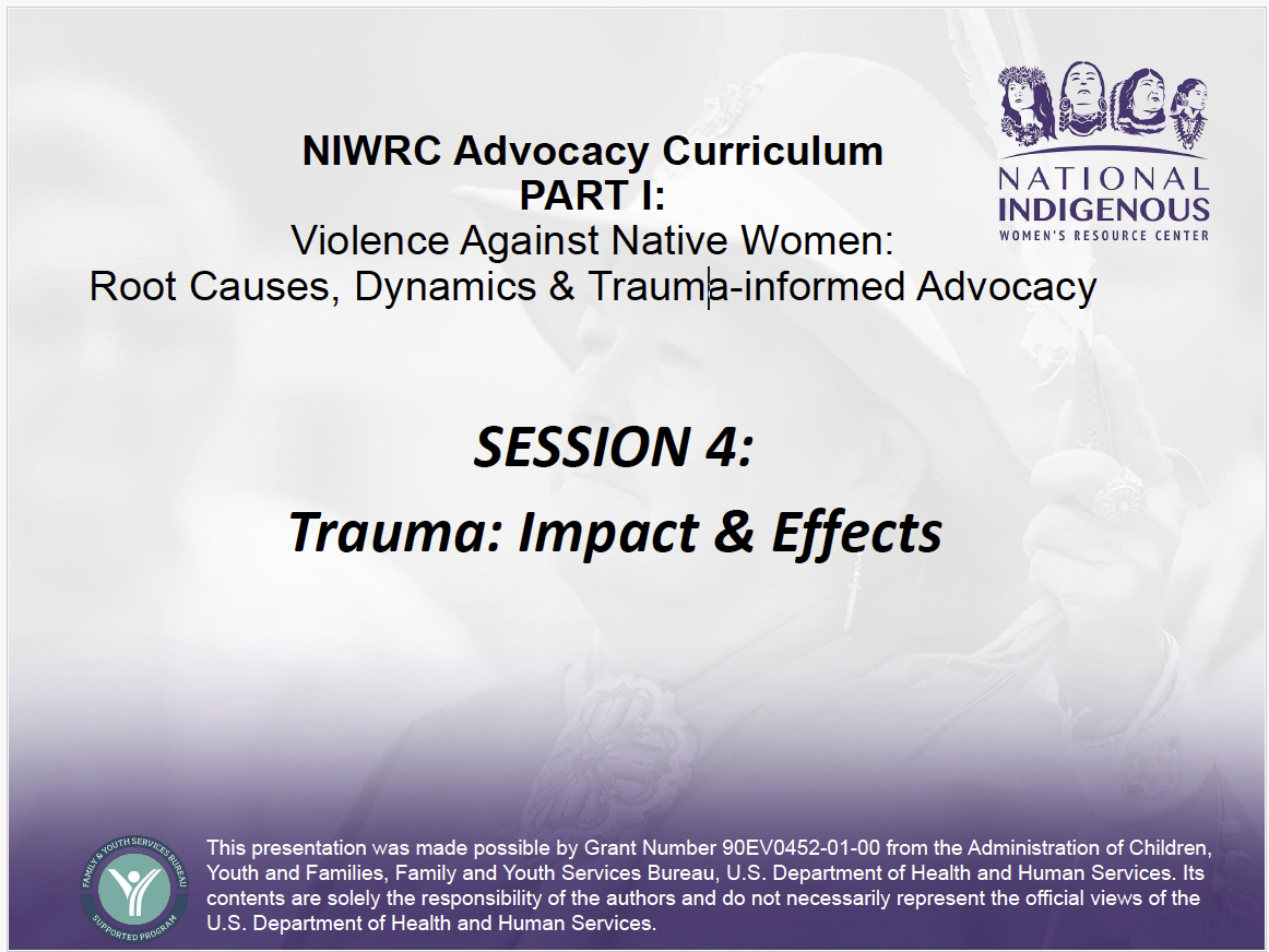 The document is about trauma and its impact on Native women, including the root causes, dynamics, and effects of violence, as well as trauma-informed advocacy.