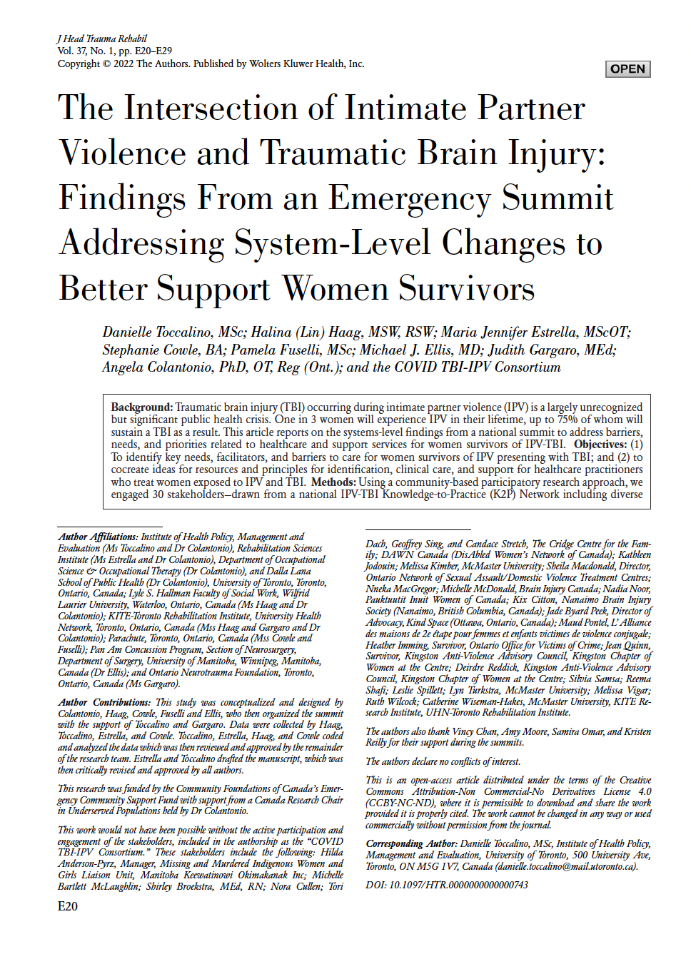 This document is about the intersection of intimate partner violence (IPV) and traumatic brain injury (TBI) and the findings from a national summit addressing system-level changes to better support women survivors.