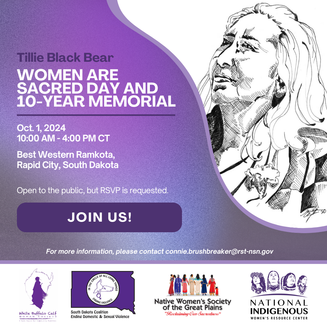 Tribal Consultation on Violence Against Women Webinar flyer. It includes logos for the National Indigenous Women's Resource Center (NIWRC) and the National Congress of American Indians (NCAI). The text reads: 'Tribal Consultation On Violence Against Women Webinar. Hosted by the National Indigenous Women's Resource Center and NCAI Task Force on Violence Against Women. Wednesday, Oct 2, 2024, 1:00 – 2:30 p.m. (MT).' A button at the bottom says 'Register at niwrc.org/events.' The background features a close-up of colorful beaded jewelry.