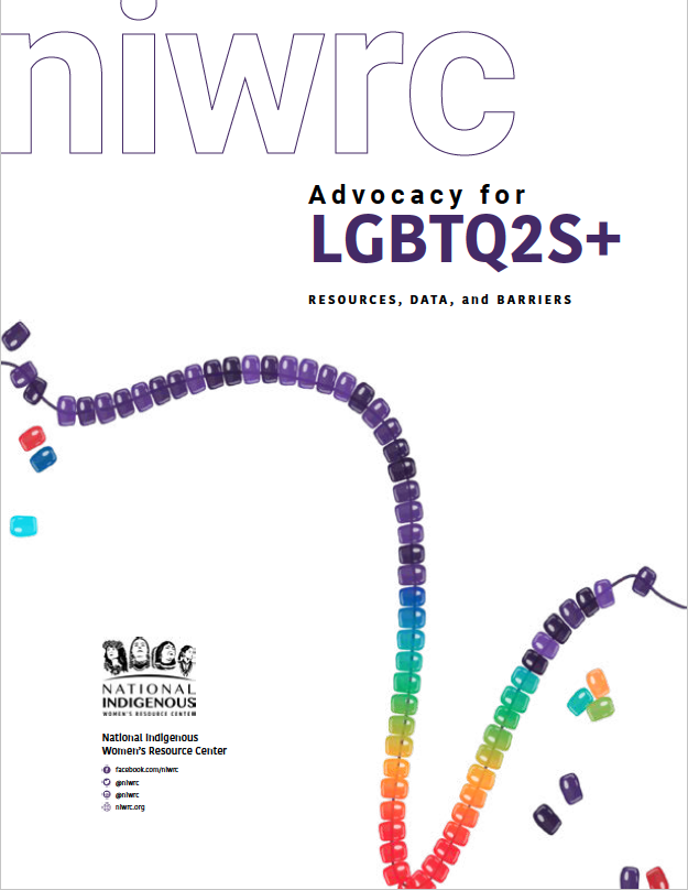 rainbow colored beads on a string dance across the cover, with the words "NIWRC Advocacy for LGBTQ2S+ Resources, Data, and Barriers
