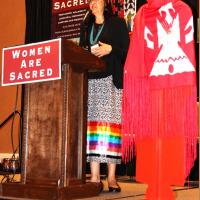Lucy Simpson, NIWRC Executive Director, gives introductions and welcomes attendees to the 2018 Women Are Sacred Conference in Albuquerque, NM on June 26th. 
